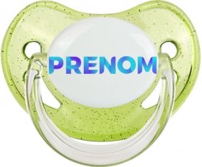 Tétine Prénom ou texte personnalisée alphabet style-62 :Vert à paillette embout physiologique 0/6 mois
