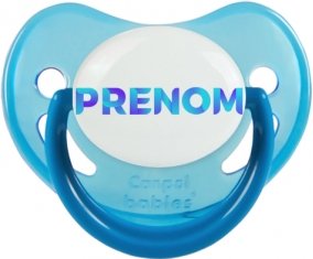 Tétine Prénom ou texte personnalisée alphabet style-62 :Bleue phosphorescente embout physiologique 0/6 mois