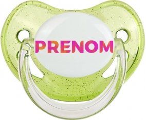 Tétine Prénom ou texte personnalisée alphabet style-63 :Vert à paillette embout physiologique 0/6 mois