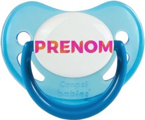 Tétine Prénom ou texte personnalisée alphabet style-63 :Bleue phosphorescente embout physiologique 0/6 mois