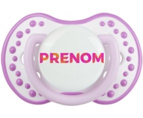 Tétine Prénom ou texte personnalisée alphabet style-63 :Blanc-mauve classique Tétine embout Lovi Dynamic 0/6 mois