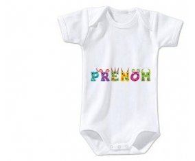 Body Prénom ou texte personnalisée alphabet style-53 taille 3/6 mois manches Courtes