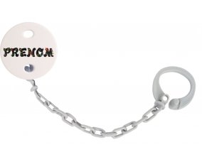 Attache-tétine Prénom ou texte personnalisée alphabet style-20 couleur Grise