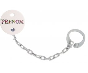 Attache-tétine Prénom ou texte personnalisée alphabet style-27 couleur Grise
