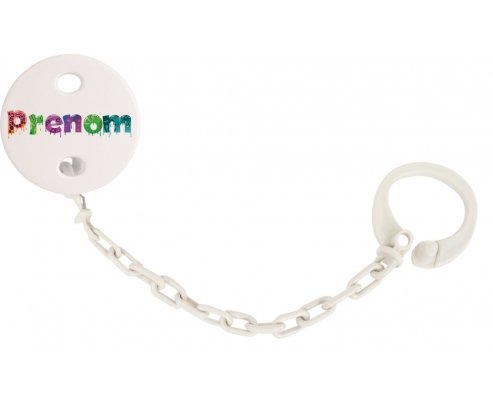 Attache-tétine Prénom ou texte personnalisée alphabet style-30 couleur Blanc