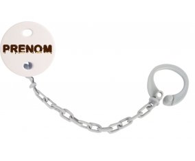 Attache-tétine Prénom ou texte personnalisée alphabet style-37 couleur Grise
