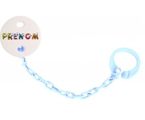Attache-tétine Prénom ou texte personnalisée alphabet style-38 couleur Bleu ciel