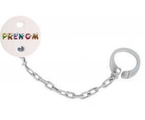 Attache-tétine Prénom ou texte personnalisée alphabet style-38 couleur Grise