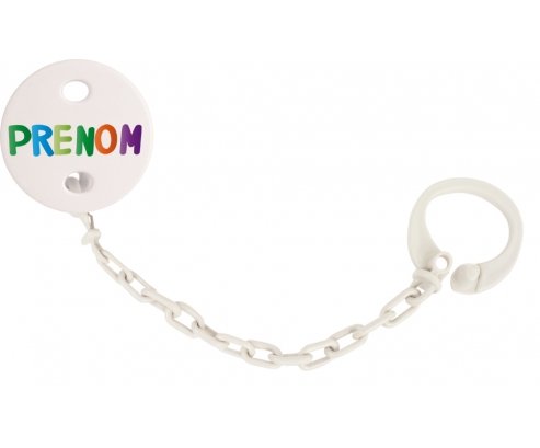 Attache-tétine Prénom ou texte personnalisée alphabet style-44 couleur Blanc