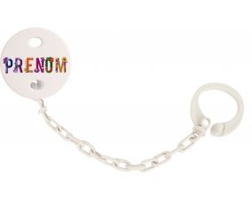 Attache-tétine Prénom ou texte personnalisée alphabet style-47 couleur Blanc