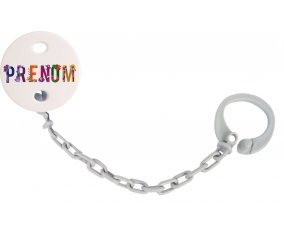 Attache-tétine Prénom ou texte personnalisée alphabet style-47 couleur Grise