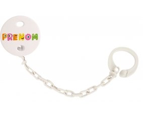 Attache-tétine Prénom ou texte personnalisée alphabet style-50 couleur Blanc