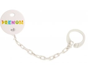 Attache-tétine Prénom ou texte personnalisée alphabet style-52 couleur Blanc