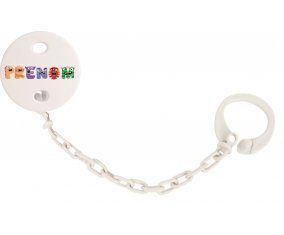 Attache-tétine Prénom ou texte personnalisée alphabet style-54 couleur Blanc