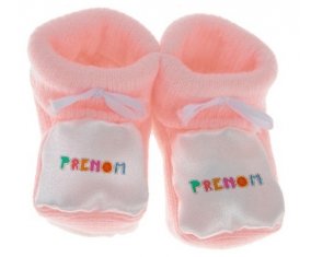 Chausson Prénom ou texte personnalisée alphabet style-2 de couleur Rose