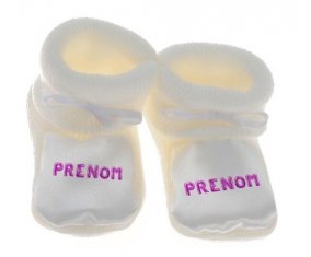 Chausson Prénom ou texte personnalisée alphabet style-19 de couleur Blanc