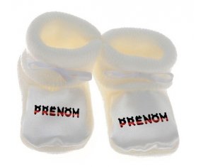 Chausson Prénom ou texte personnalisée alphabet style-25 de couleur Blanc