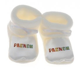 Chausson Prénom ou texte personnalisée alphabet style-29 de couleur Blanc