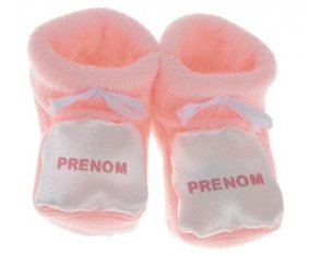 Chausson Prénom ou texte personnalisée alphabet style-33 de couleur Rose