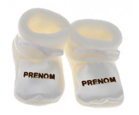 Chausson Prénom ou texte personnalisée alphabet style-37 de couleur Blanc