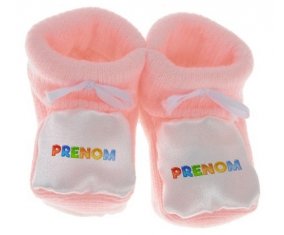 Chausson Prénom ou texte personnalisée alphabet style-43 de couleur Rose