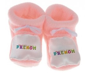 Chausson Prénom ou texte personnalisée alphabet style-53 de couleur Rose