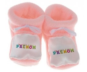 Chausson Prénom ou texte personnalisée alphabet style-53 de couleur Rose