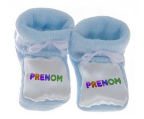 Chausson Prénom ou texte personnalisée alphabet style-59 de couleur Bleu