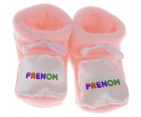 Chausson Prénom ou texte personnalisée alphabet style-59 de couleur Rose