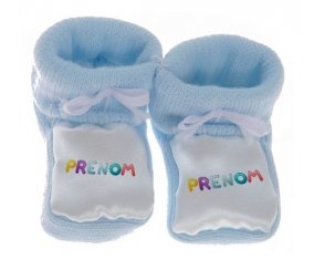 Chausson Prénom ou texte personnalisée alphabet style-60 de couleur Bleu