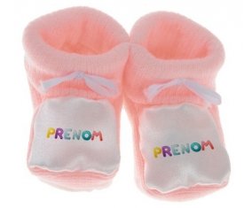 Chausson Prénom ou texte personnalisée alphabet style-60 de couleur Rose