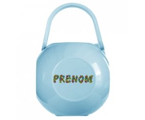 Boîte à tétine Prénom ou texte personnalisée alphabet style-9 de couleur Bleue