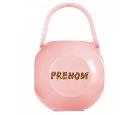 Boîte à tétine Prénom ou texte personnalisée alphabet style-9 de couleur Rose
