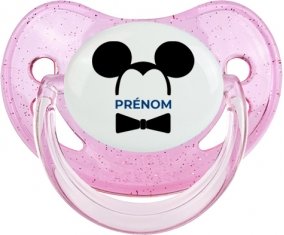 Disney Mickey Oreilles noires Nœud papillon noir avec prénom : Rose à paillette Tétine embout physiologique