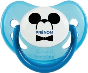 Disney Mickey Oreilles noires Nœud papillon noir avec prénom : Bleue phosphorescente Tétine embout physiologique