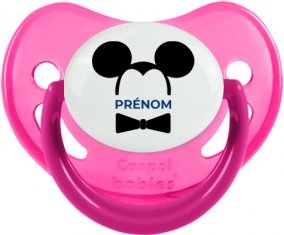 Disney Mickey Oreilles noires Nœud papillon noir avec prénom : Rose phosphorescente Tétine embout physiologique