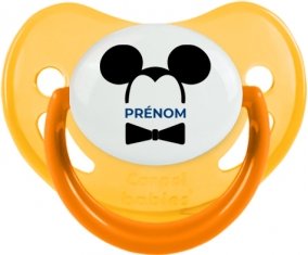 Disney Mickey Oreilles noires Nœud papillon noir avec prénom : Jaune phosphorescente Tétine embout physiologique