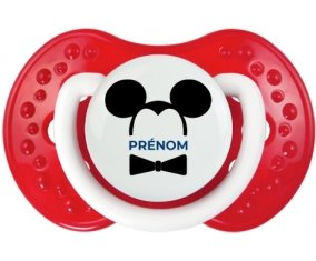Disney Mickey Oreilles noires Nœud papillon noir avec prénom : Blanc-rouge classique Tétine embout Lovi Dynamic