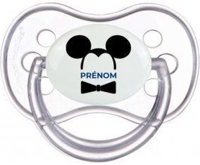 Disney Mickey Oreilles noires Nœud papillon noir avec prénom : Transparente classique Tétine embout anatomique