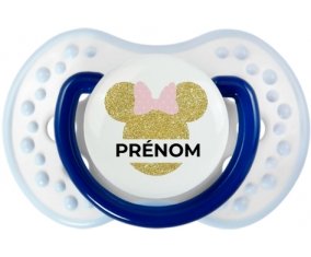 Disney Minnie Oreilles dorées Nœud rose avec prénom : Marine-blanc-bleu classique Tétine embout Lovi Dynamic