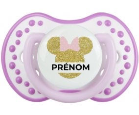 Disney Minnie Oreilles dorées Nœud rose avec prénom : Blanc-mauve classique Tétine embout Lovi Dynamic