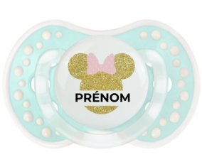 Disney Minnie Oreilles dorées Nœud rose avec prénom : Retro-turquoise-lagon classique Tétine embout Lovi Dynamic