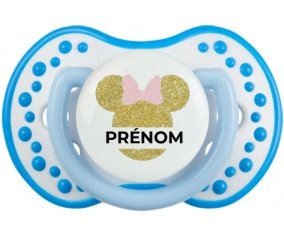 Disney Minnie Oreilles dorées Nœud rose avec prénom : Blanc-bleu phosphorescente Tétine embout Lovi Dynamic