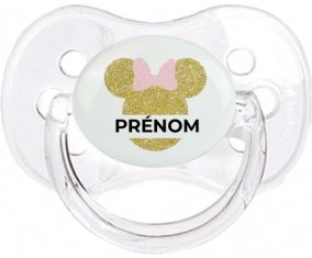 Disney Minnie Oreilles dorées Nœud rose avec prénom : Transparent classique Tétine embout cerise