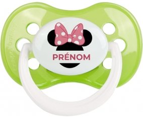 Disney Minnie Oreilles noires Nœud rose pois blancs avec prénom : Vert classique Tétine embout anatomique