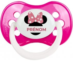 Disney Minnie Oreilles noires Nœud rose pois blancs avec prénom : Rose foncé classique Tétine embout anatomique