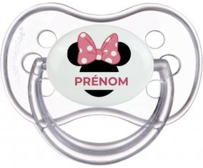 Disney Minnie Oreilles noires Nœud rose pois blancs avec prénom : Transparente classique Tétine embout anatomique