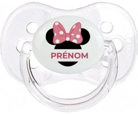 Disney Minnie Oreilles noires Nœud rose pois blancs avec prénom : Transparent classique Tétine embout cerise