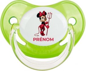 Disney Diablesse Minnie Oreilles noires Nœud rose pois blancs avec prénom : Vert classique Tétine embout physiologique