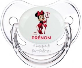 Disney Diablesse Minnie Oreilles noires Nœud rose pois blancs avec prénom : Transparent classique Tétine embout physiologique